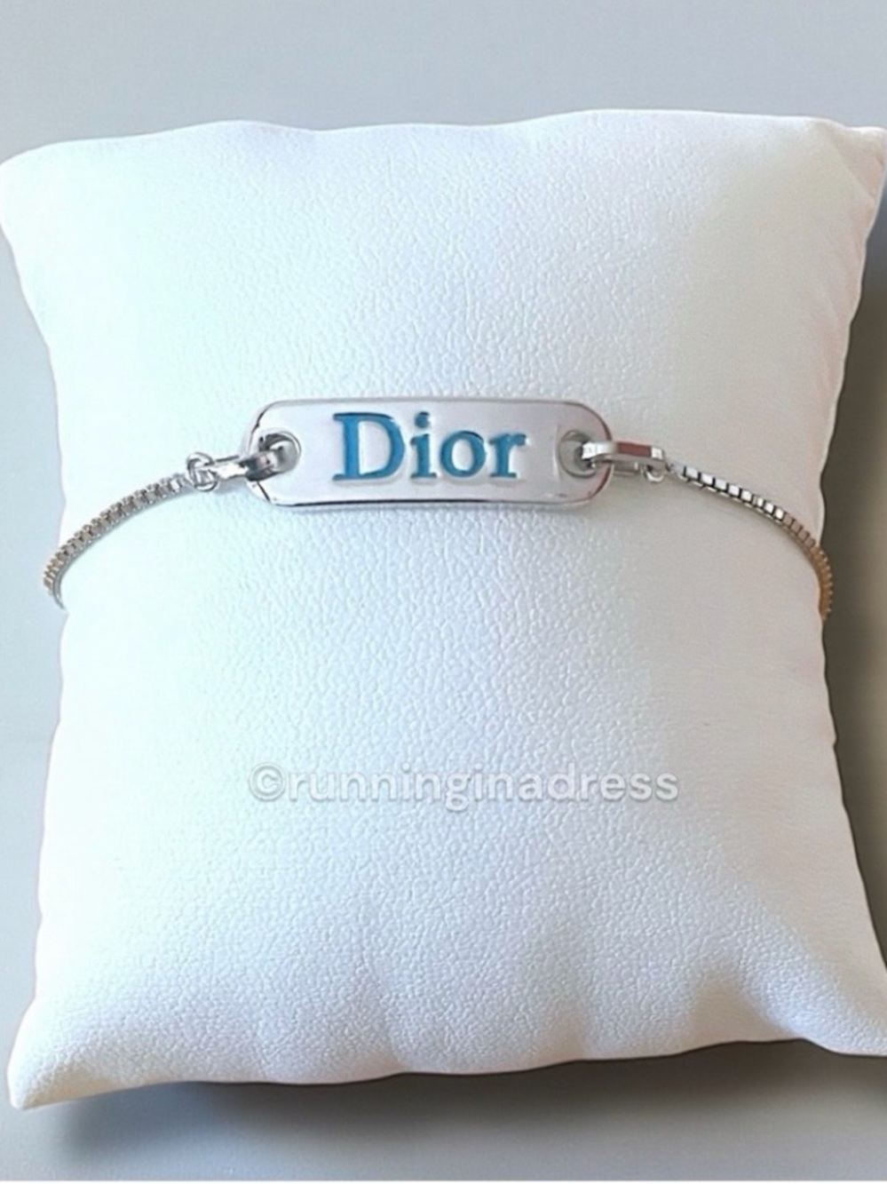 Vintage Christian Dior Blue Enamel ID Bracelet Silver Y2K Galliano